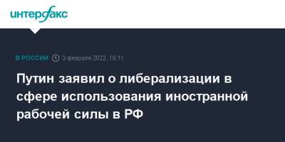 Владимир Путин - Путин заявил о либерализации в сфере использования иностранной рабочей силы в РФ - interfax - Москва - Россия